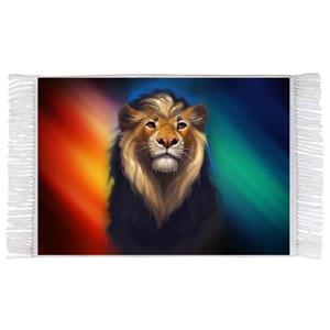 فرش ماشینی دیوارکوب اطلس آبی طرح نقاشی شیر نر مدل T1626