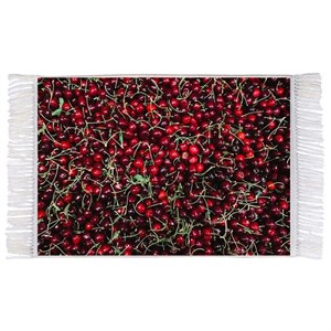 فرش ماشینی دیوارکوب اطلس آبی طرح میوه گیلاس و آلبالو مدل T1756