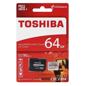کارت حافظه microSDHc توشیبا مدل EXCERIA M302-EA کلاس 10 استاندارد UHS-I U1 سرعت 90MBps ظرفیت 64 گیگابایت به همراه آداپتور SD
