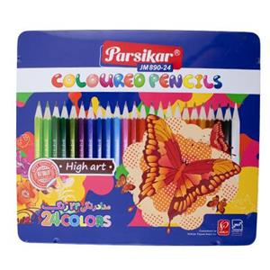مداد چوبی 24 رنگ جعبه فلزی طرح پروانه مدل JM890-24 پارسیکار