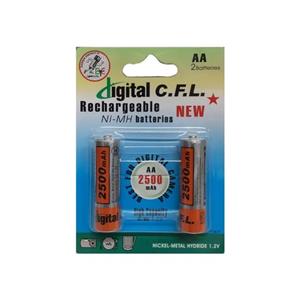 باتری قلمی قابل شارژ دیجیتال سی اف ال 2500mAh بسته 2 عددی