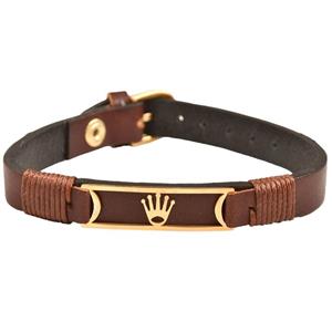 دستبند چرمی کهن چرم طرح تاج مدل BR91-7 Kohan Charm Crown BR91-7 Leather Bracelet