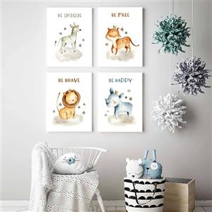 تابلو اتاق کودک و نوزاد الفاپ مدل حیوانات کد Star Animals 004 مجموعه 4 عددی