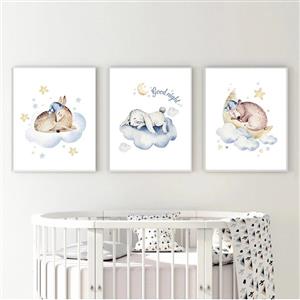 تابلو اتاق کودک و نوزاد الفاپ مدل حیوانات کد Sleepy Animals 003 مجموعه 3 عددی