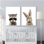 تابلو اتاق کودک و نوزاد الفاپ مدل خرگوش و راکون کد Woodland Animals 002 مجموعه 2 عددی