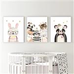 تابلو اتاق کودک و نوزاد الفاپ مدل پاندا و خرگوش کد Funny Animals 003 مجموعه 3 عددی