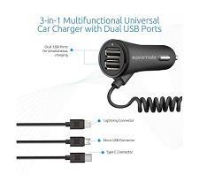 شارژر فندکی پرومیت مدل Charger-Trio همراه با کابل microUSB-Lightning-Type-C