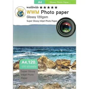 کاغذ عکس ورلدواید مدل Glossy سایز A4 بسته 100 عددی