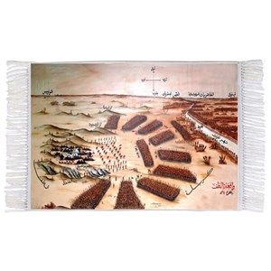 فرش ماشینی دیوارکوب اطلس آبی طرح کربلا عاشورا و امام حسین مدل T2462