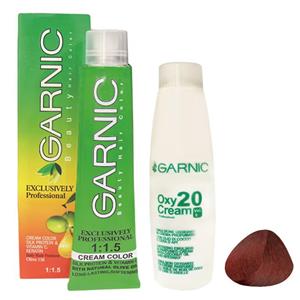 رنگ مو گارنیک شماره 6.56 حجم 120 میلی لیتر رنگ قهوه ای ارغوانی روشن به همراه اکسیدان گارنیک مدل 20vol شش درصدی حجم 180 میلی لیتر