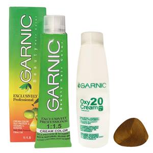 رنگ مو گارنیک شماره 8.554 حجم 120 میلی لیتر رنگ کرم کاراملی خیلی روشن به همراه اکسیدان گارنیک مدل 20vol شش درصدی حجم 180 میلی لیتر