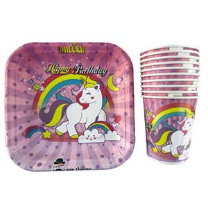 پیش دستی و لیوان یکبار مصرف مستر تم مدل اسب شاخدار پلاس بسته بندی 40 عددی