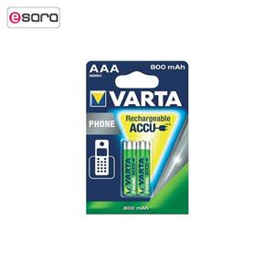 باتری نیم قلمی قابل شارژ وارتا مدل 800mAh بسته 2 عددی Varta 800mAh Rechargeable AAA Battery Pack of 2