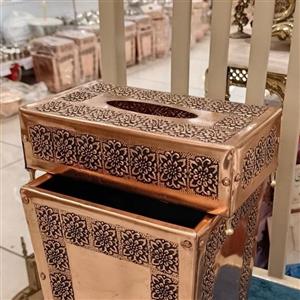 ست سطل و جای دستمال کاغذی مسی مدل الماس تراش