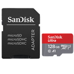 کارت حافظه microSDXC سن دیسک مدل Ultra  کلاس10 و A1 استاندارد UHS-I U1 سرعت 100MBps 667X همراه با آداپتور SD ظرفیت 128 گیگابایت