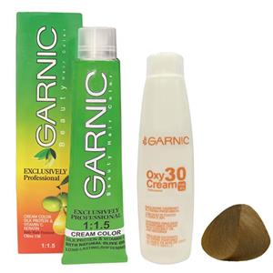 رنگ مو گارنیک شماره 7.59 حجم 120 میلی لیتر رنگ بلوند هاوانا طبیعی به همراه اکسیدان مدل 30vol نه درصدی حجم 180 میلی لیتر