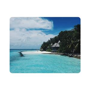 ماوس پد اطلس آبی طرح دریا و درخت و نخل و کلبه مدل T7429