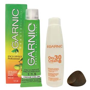 رنگ مو گارنیک شماره 5.5 حجم 120 میلی لیتر رنگ قهوه ای طلایی روشن به همراه اکسیدان مدل 30vol نه درصدی حجم 180 میلی لیتر