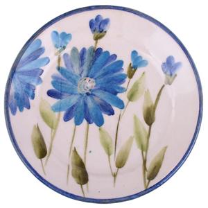   پیش دستی سفالی ملکه خورشید طرح گل های آبی مدل 00-02