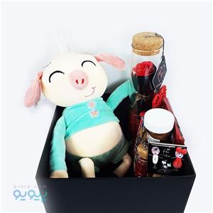 پک لاکچری ولنتاین با باکس سوپرایز دار با عروسک خوک چشم بسته