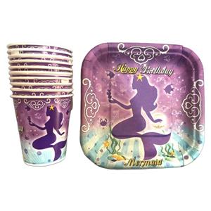 پیش دستی و لیوان یکبار مصرف مستر تم مدل پری دریایی پلاس بسته بندی 40 عددی