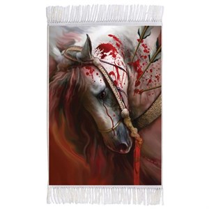 فرش ماشینی دیوارکوب اطلس آبی طرح اسب امام حسین ذوالجناح مدل T3014