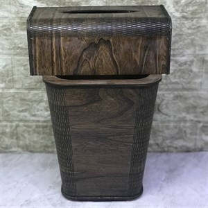 ست سطل و جای دستمال کاغذی مدل چوبی