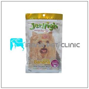 اسنک تشویقی سگ جرهای jerhigh مدل مرغ و موز وزن 70 گرم
