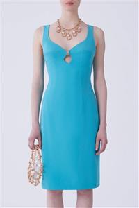لباس مجلسی زنانه برند رومن ( ROMAN ) مدل لباس شب فیروزه ای با جزئیات نیم تنه بدون بند – کدمحصول 91800 