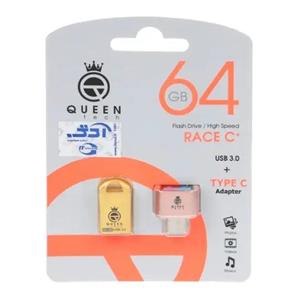 فلش مموری کوئین تک مدل RACE USB3 C-PLUS ظرفیت 64 گیگابایت به همراه مبدل USB-C OTG