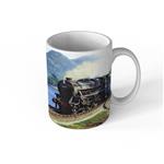 ماگ اطلس آبی طرح نقاشی قطار و دریا و و کوه  مدل M1071