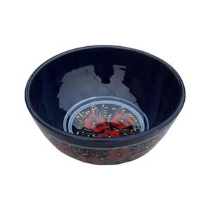 کاسه سفالی طرح گل قرمز