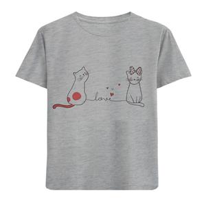 تی شرت آستین کوتاه دخترانه مدل گربه عاشق D20 