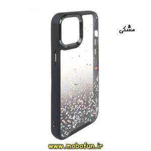 قاب گوشی iPhone 11 Pro Max آیفون طرح اکلیلی رزینی پشت طلق شفاف دور سیلیکونی متال کیس Metal Case مشکی کد 198 