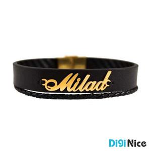 دستبند چرمی Milad میلاد با پلاک طلا 18 عیار کد DN-B0006 