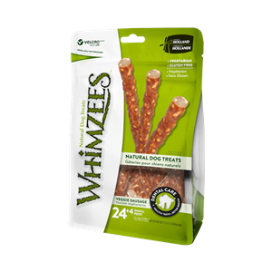 تشویقی سوسیسی سگ نژاد کوچک ویمزیس Whimzees Veggie Sausage Small بسته 4+24 عددی