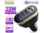 شارژر فندکی فست شارژ خودرو با چهار پورت یواس‌بی به همراه کابل میکرو باوین BAVIN QC3.0 4 USB Car Chager With Micro Cable PC587