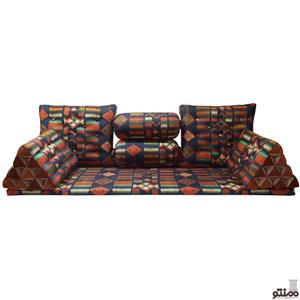 پشتی سنتی شاه نشین مخمل طرح عشایر – ست 7 تکه جاجیم