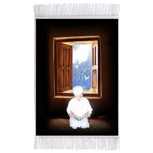 فرش ماشینی دیوارکوب اطلس آبی مدل فاقروا ما تیسر من القرآن کد T3533