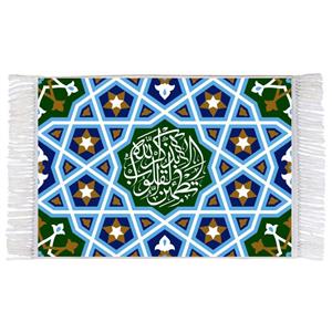 فرش ماشینی دیوارکوب اطلس آبی طرح الا بذکر الله تطمئن القلوب مدل T3428