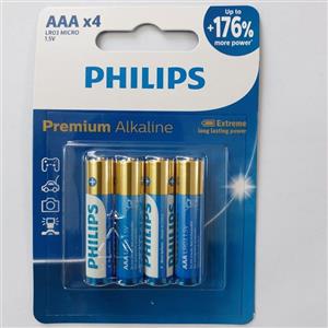 باتری نیم قلمی فیلیپس مدل Premium Alkaline LR03M4B بسته چهار عددی 