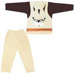 ست تی شرت و شلوار نوزادی مدل Tiger کد Ke2 رنگ کرم