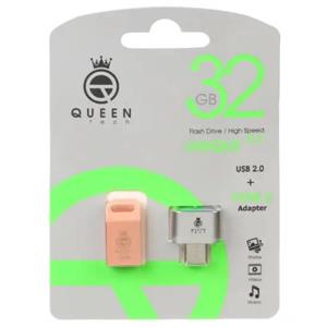 فلش مموری کوئین تک مدل UNIQUE C-PLUS ظرفیت 32 گیگابایت به همراه مبدل type-C