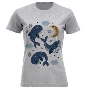 تی شرت آستین کوتاه زنانه مدل دلفین ها و ماه F1390 