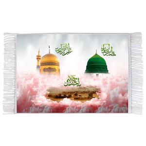 فرش ماشینی دیوارکوب اطلس آبی مدل یا محمد رسول الله و یا علی بن موسی رضا یا حسن مجتبی کد T3702