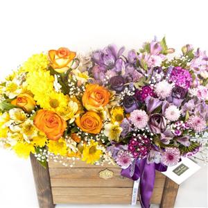 سبد گل طبیعی داودی مینیاتوری و رز و عروس و آلستر هیمان کد B204