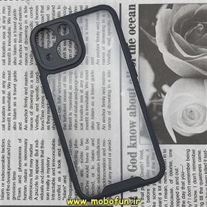 قاب گوشی iPhone 13 Mini آیفون اورجینال Pro Camera طرح پشت طلق شفاف دور ژله ای محافظ لنز دار مشکی کد 23