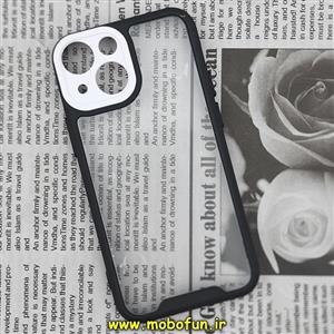 قاب گوشی iPhone 13 Mini آیفون اورجینال Pro Camera طرح پشت طلق شفاف دور ژله ای محافظ لنز دار مشکی سفید کد 22