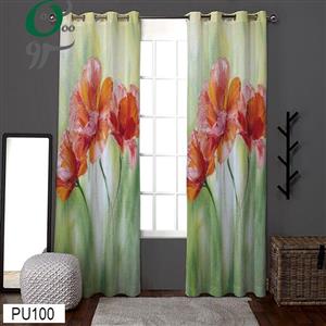 پرده پانچ حریر طرح دار مدل گل قرمز کد PU100