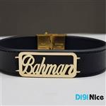 دستبند چرمی طرح Bahman بهمن با پلاک طلا 18 عیار کد DN-B0030